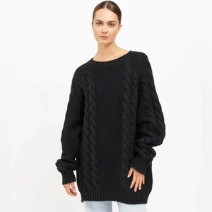 Brunette the Label Adele Cable Knit Big Sister Sweater Black Oversized Small Med